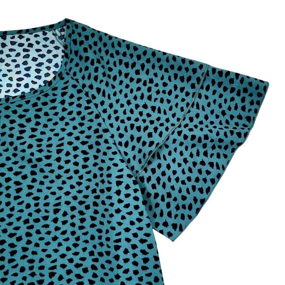 Women's Green Polka Dot Round Neck Tiered Sleeve Blouse 0X & 1X Short Sleeve Top - Picture 7 of 13